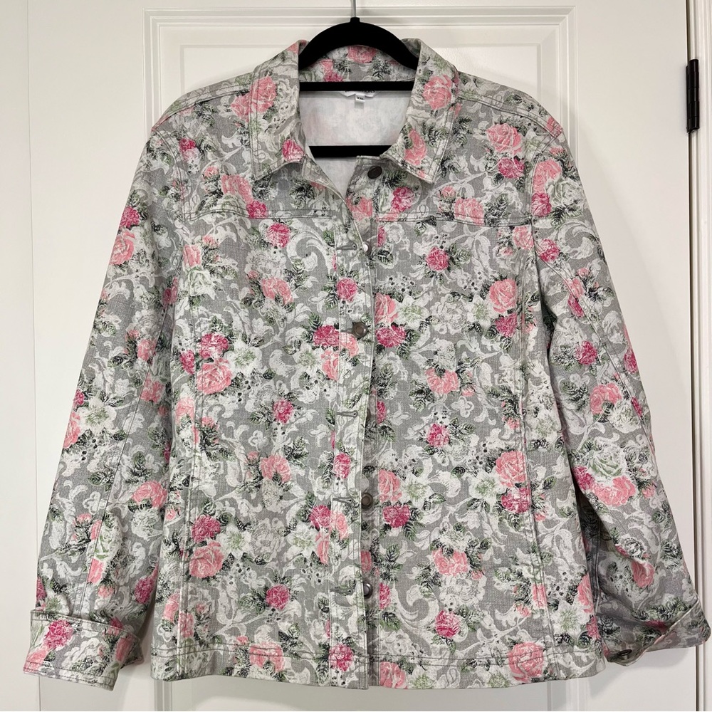 Northern Reflections Floral Gray and Pink Denim Jacket